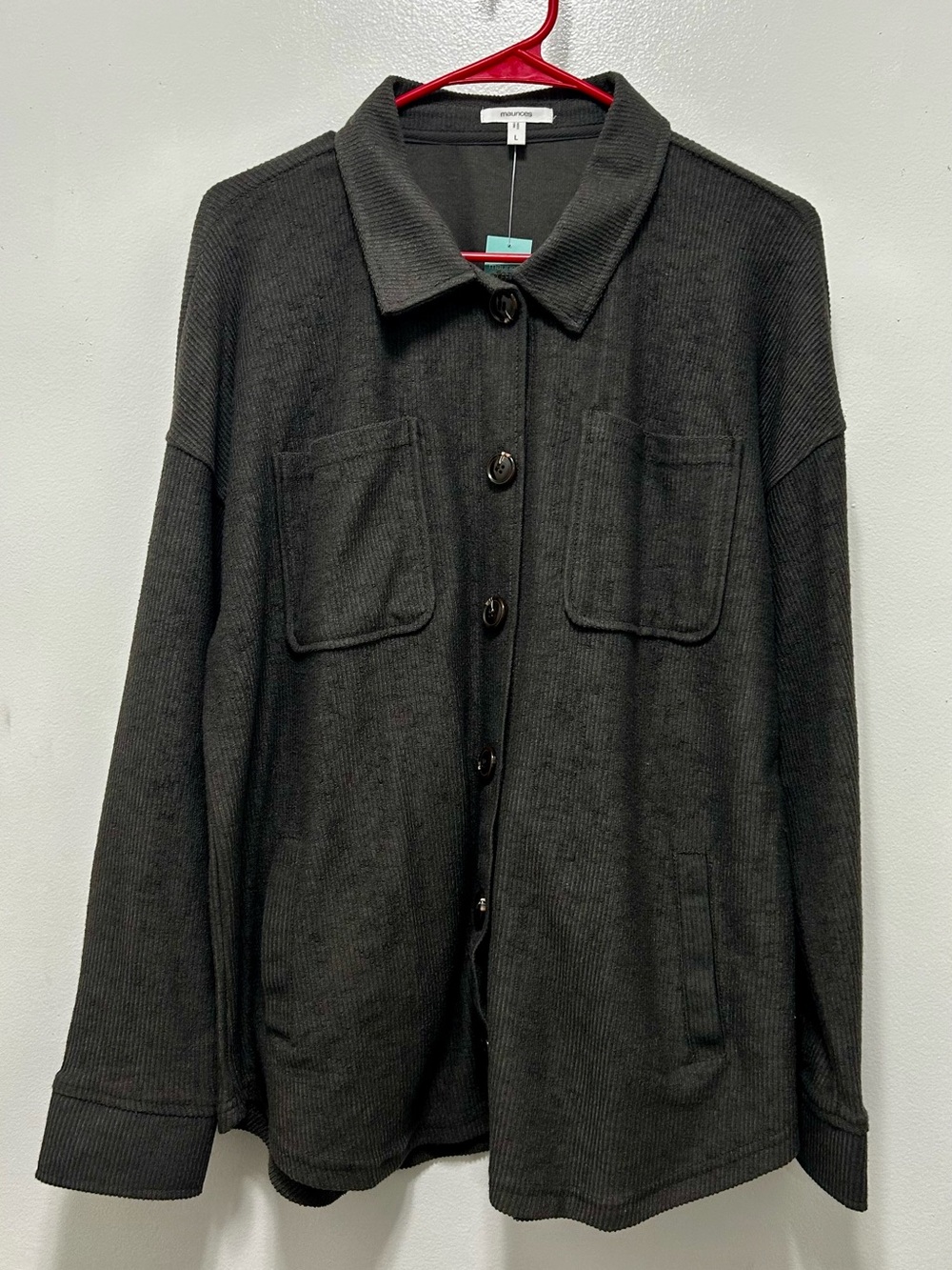Maurices Dark Charcoal Button-Front Shirt Jacket